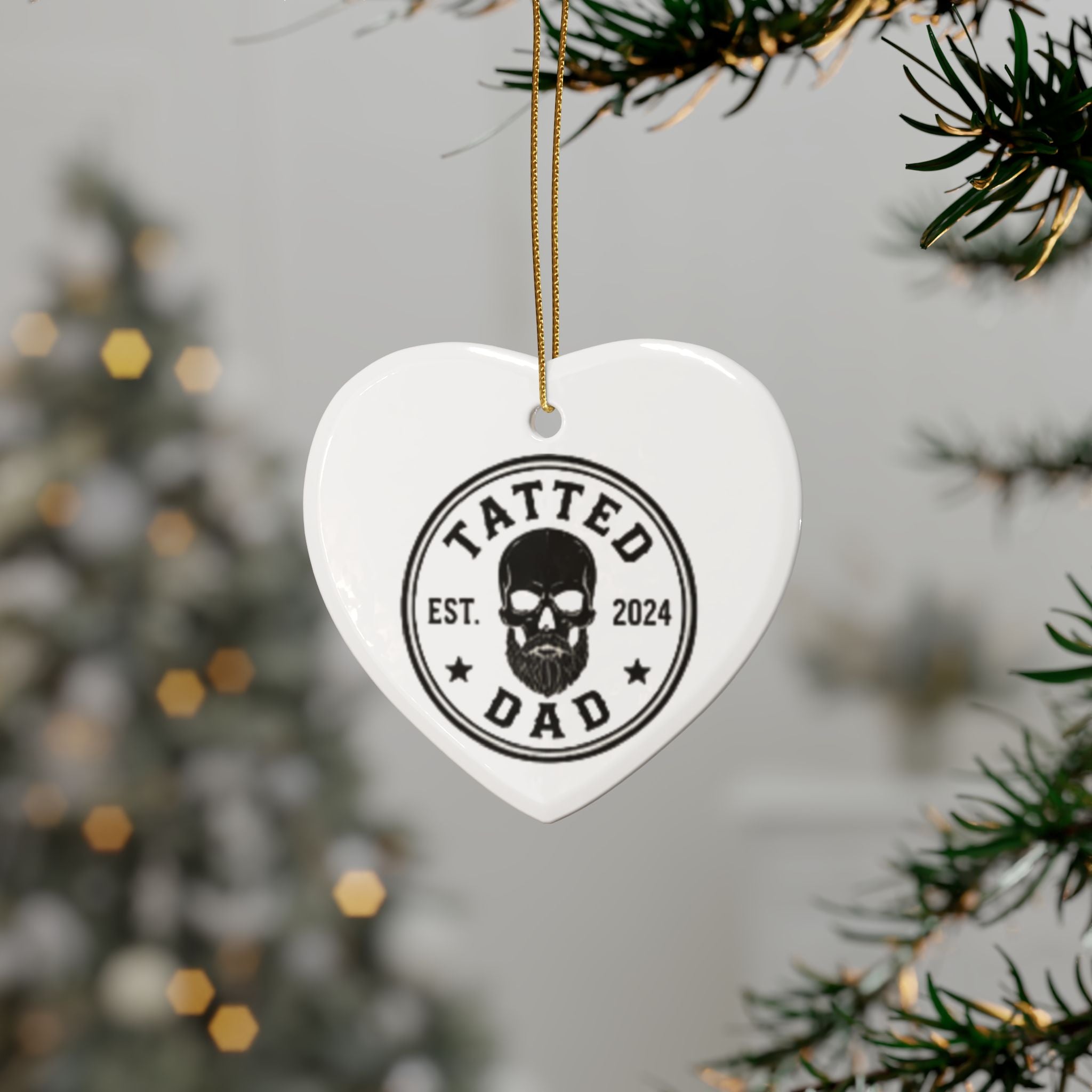 Tatted Dad Ceramic Ornament — Heart-Shaped Father’s Day Keepsake (Est. 2024)